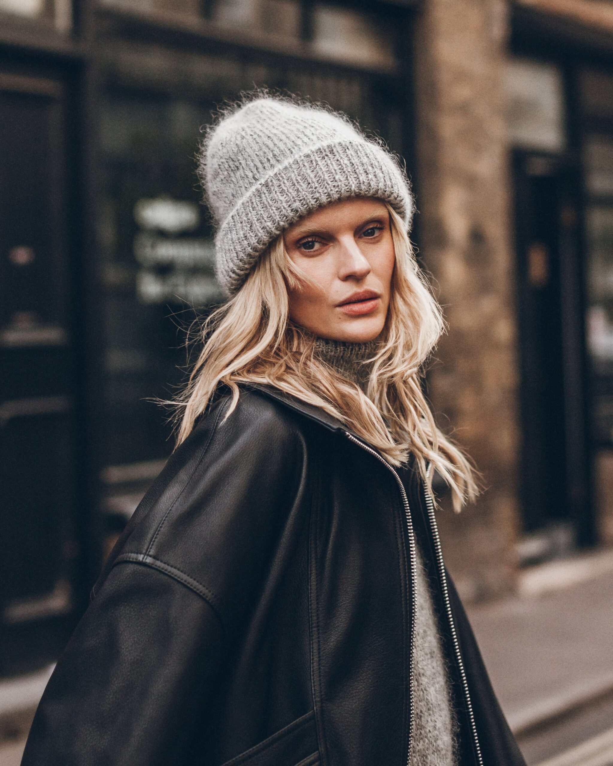 MIKUTA The Grey Melange Mohair Knitted Beanie - Image 1