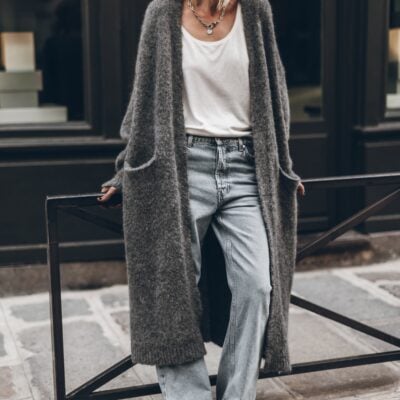 MIKUTA The Grey Fluffy Alpaca Long Cardigan - Image 1