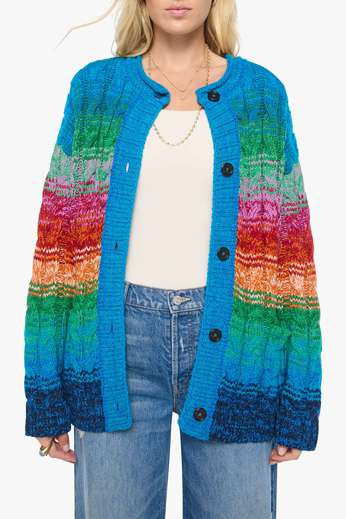 MNMOTH041026045542261_2 MOTHER The Biggie Cardigan in Wool Cable - Image 2