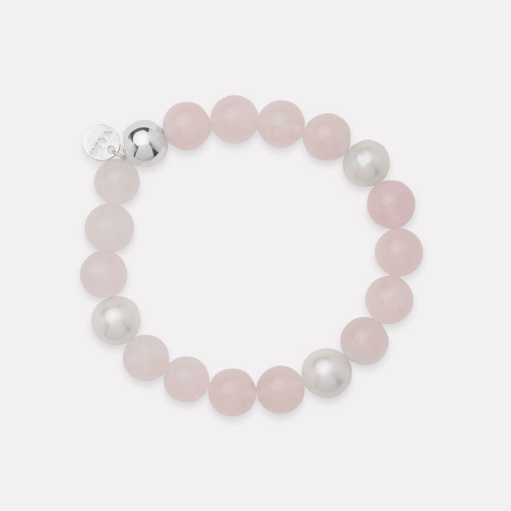 NAJO Sunset Rose Quartz & Pearl Stretch Bracelet - Image 1
