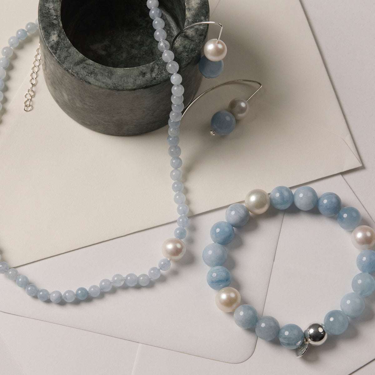 NAJO Sunset Aquamarine & Pearl Earrings - Image 3