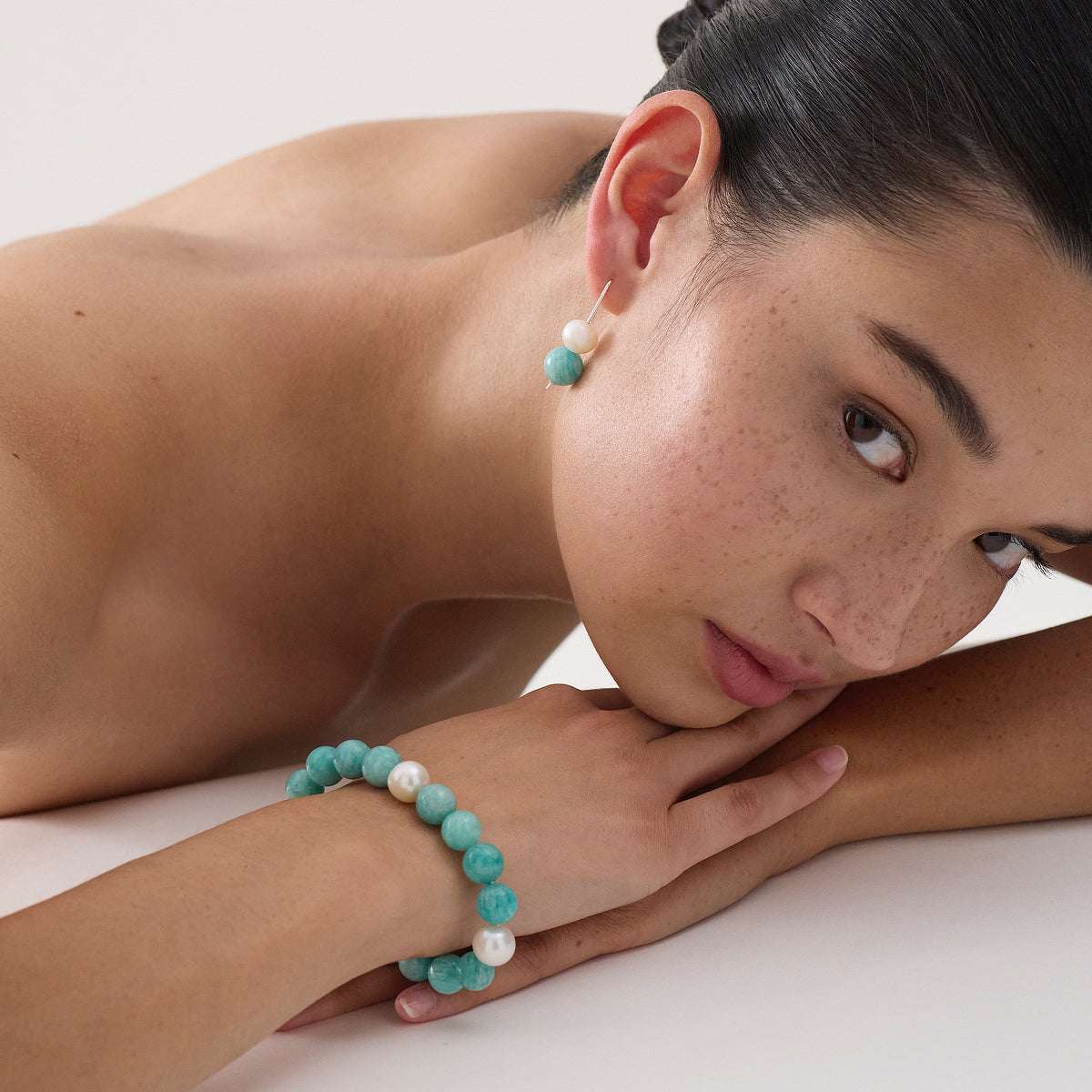 MNNAJ041026042238677_2 NAJO Sunset Amazonite & Pearl Earrings - Image 2