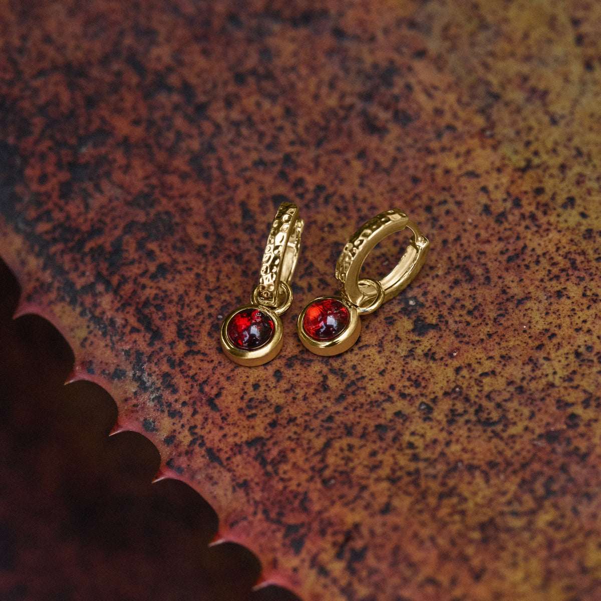 MNNAJ041026042238692_3 NAJO Solace Yellow Gold Garnet Huggie Earrings - Image 3