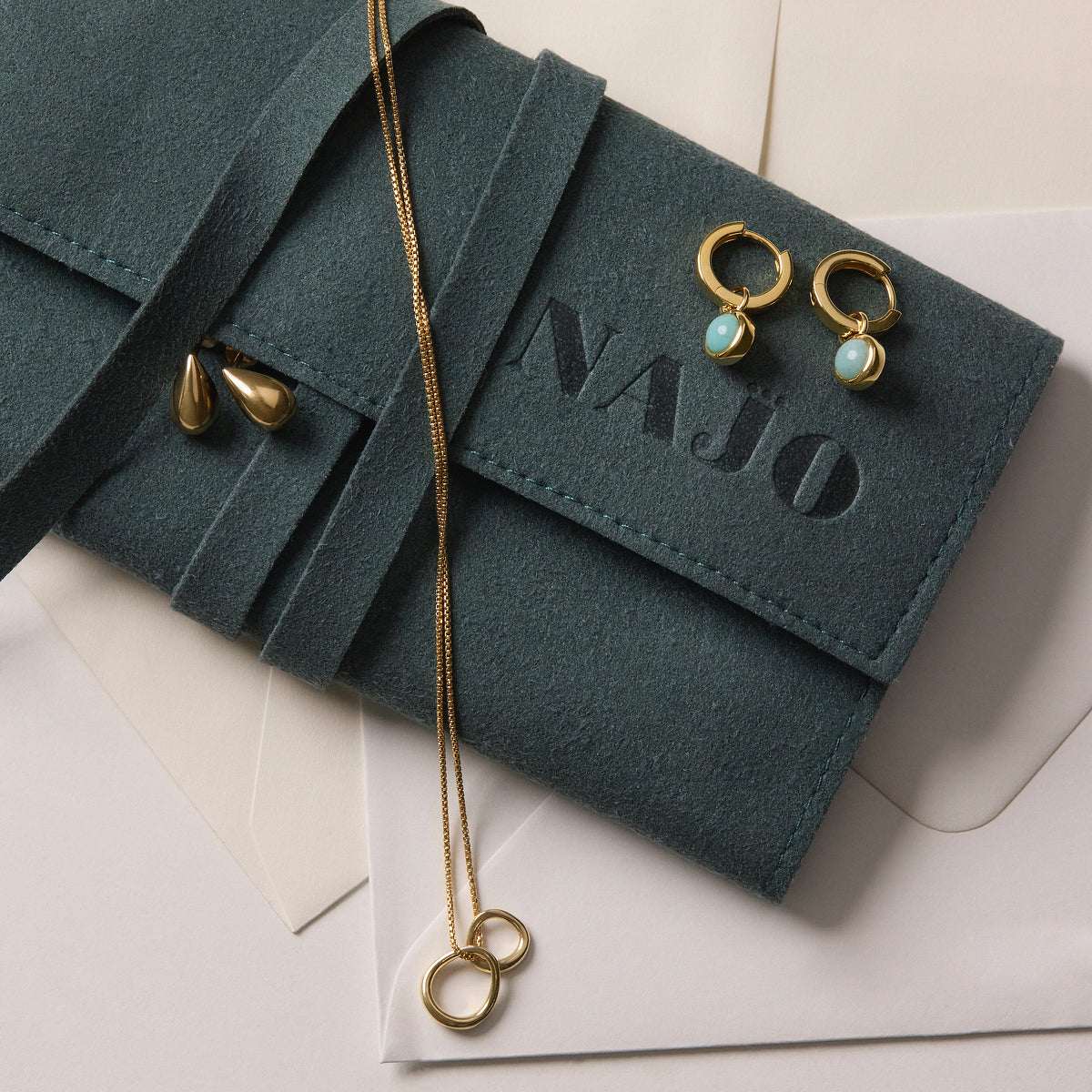 MNNAJ041026042238693_3 NAJO Solace Yellow Gold Amazonite Huggie Earrings - Image 3