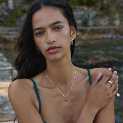 NAJO Solace 2-Tone Green Onyx Huggie Earrings - Image 2