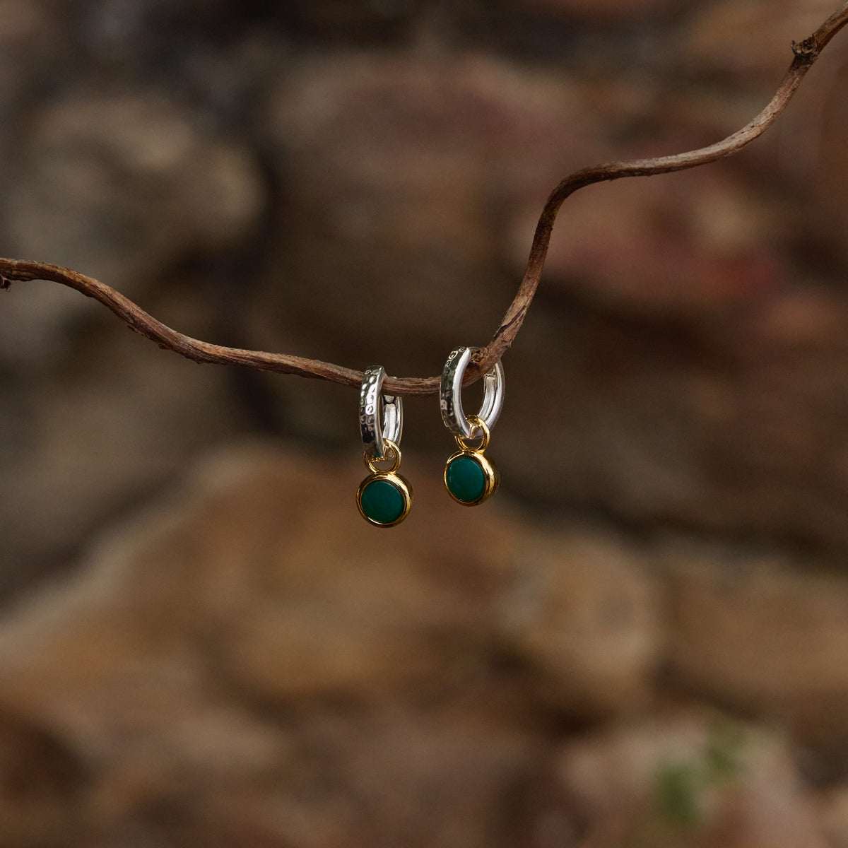 MNNAJ041026042238696_3 NAJO Solace 2-Tone Green Onyx Huggie Earrings - Image 3