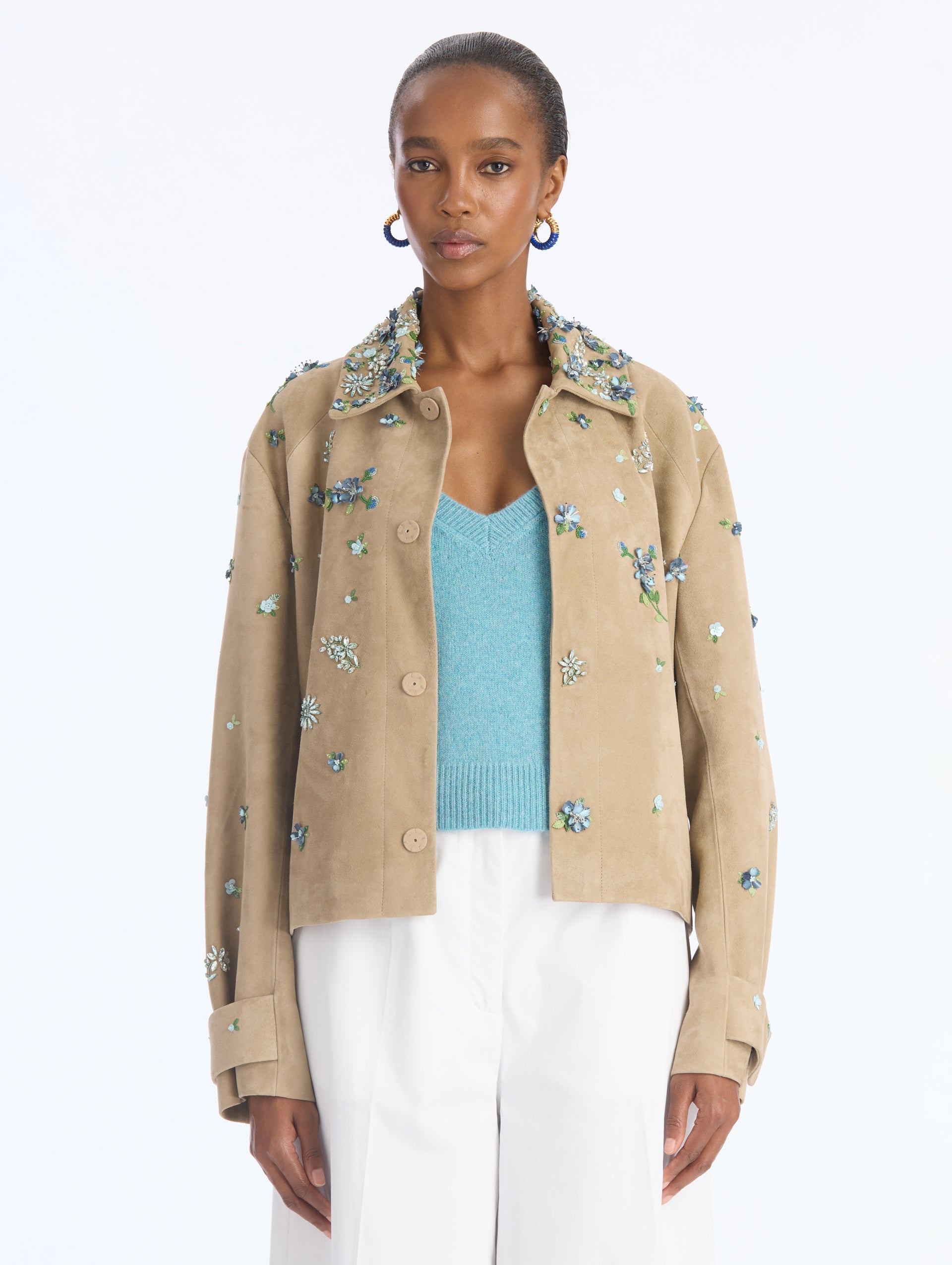 Oscar de la Renta Suede Embroidered Jacket - Image 1