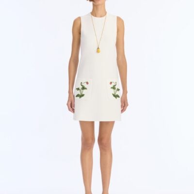 Oscar de la Renta Strawberry Patch Pocket Knit Shift Dress - Image 1