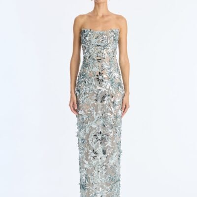 Oscar de la Renta Strapless Sequin Embroidered Cocktail Dress - Image 1
