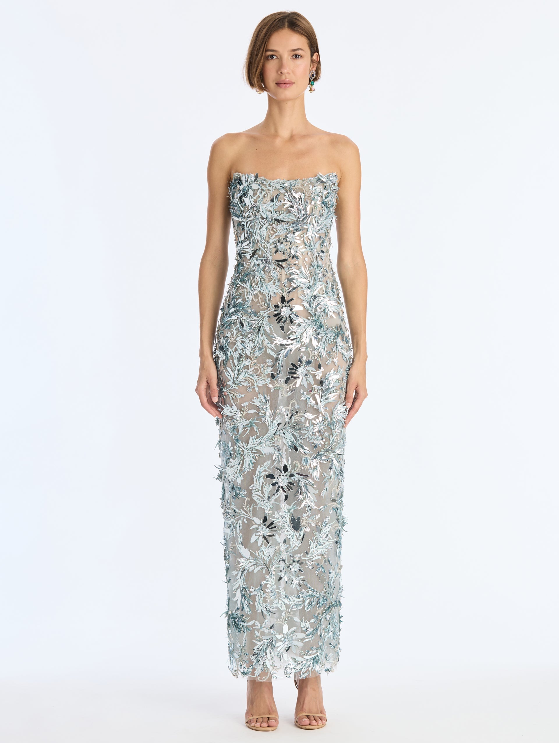 Oscar de la Renta Strapless Sequin Embroidered Cocktail Dress - Image 1