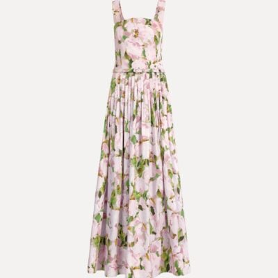 Oscar de la Renta Sleeveless Watercolor Iris Poplin Day Dress - Image 1