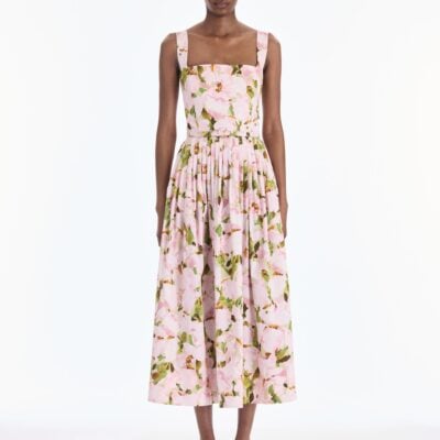 Oscar de la Renta Sleeveless Watercolor Iris Poplin Day Dress - Image 2