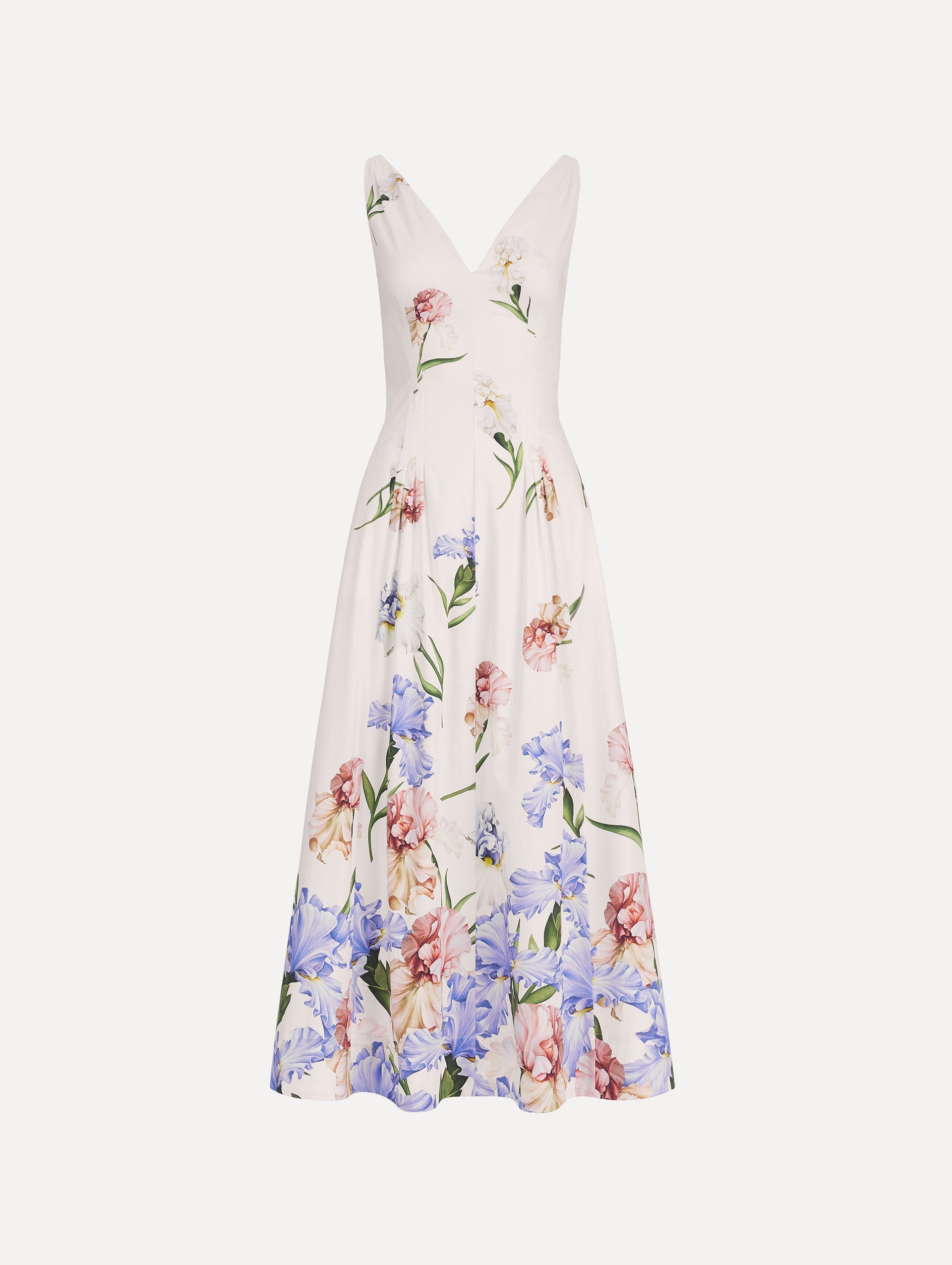 Oscar de la Renta Sleeveless V Neck Large Iris Degrade Poplin Dress - Image 1