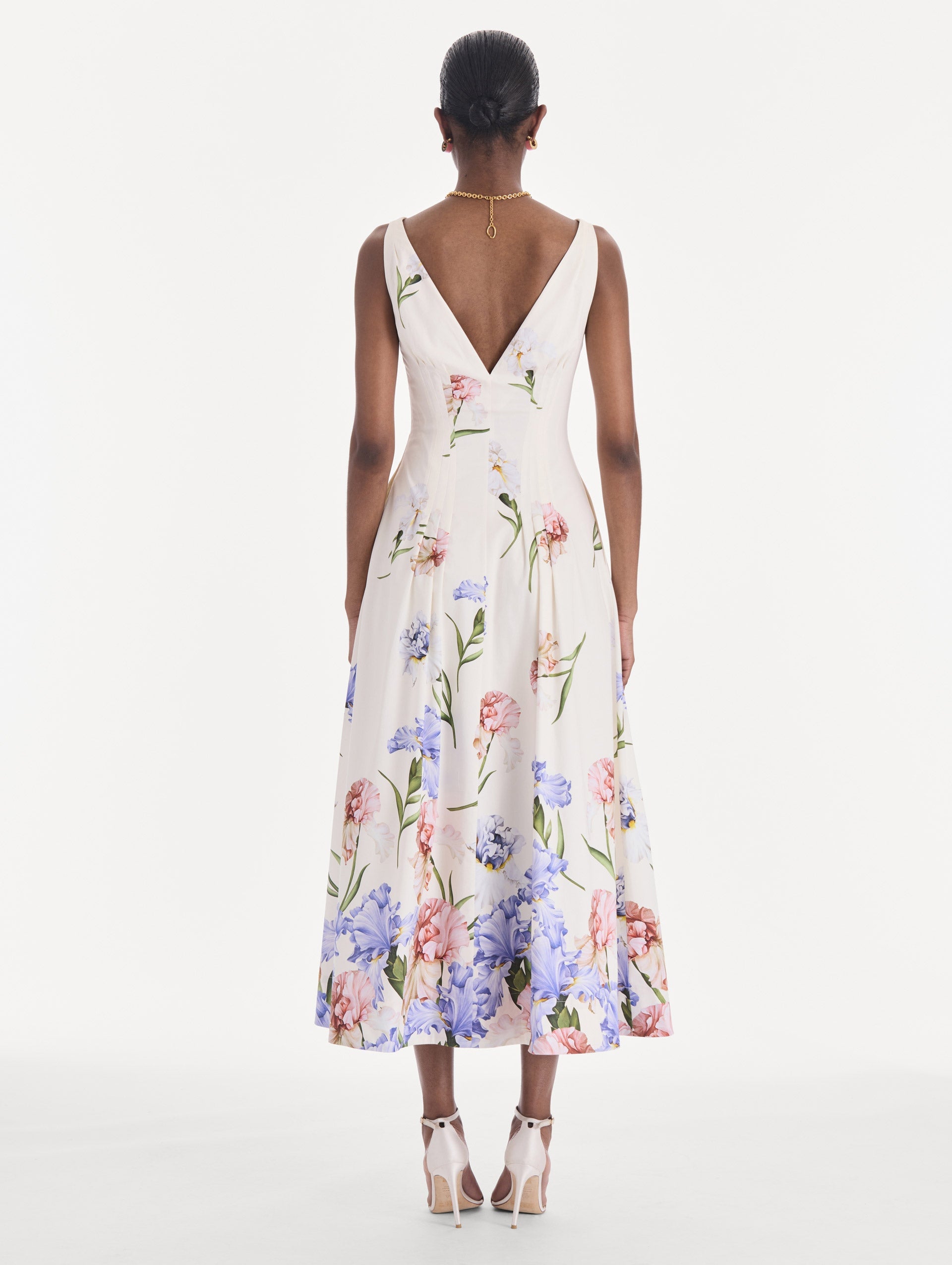 MNODR041026042615724_3 Oscar de la Renta Sleeveless V Neck Large Iris Degrade Poplin Dress - Image 3