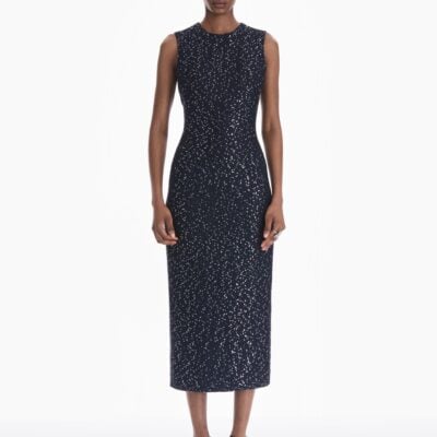 Oscar de la Renta Sleeveless Sequin Tweed Cocktail Dress - Image 2