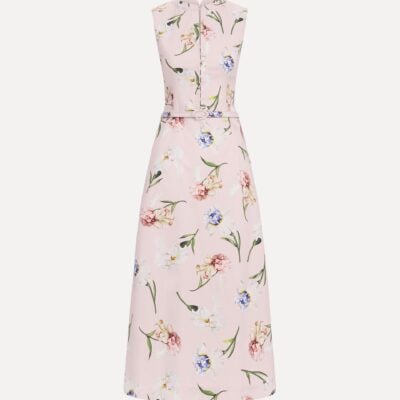 Oscar de la Renta Sleeveless Painted Iris Poplin Day Dress - Image 1