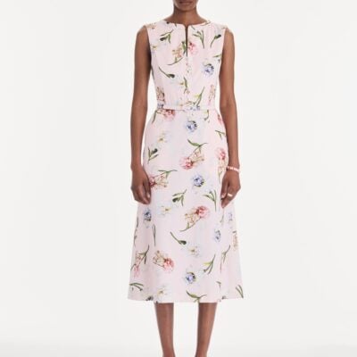 Oscar de la Renta Sleeveless Painted Iris Poplin Day Dress - Image 2
