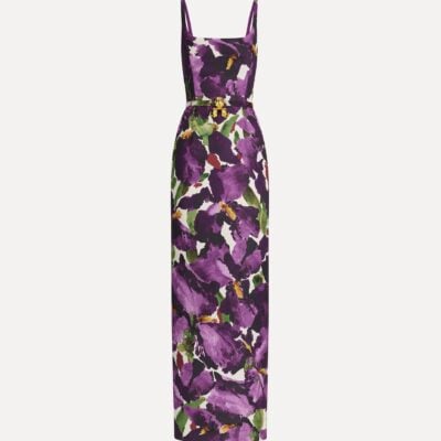 Oscar de la Renta Sleeveless Large Watercolor Iris Faille Gown - Image 1