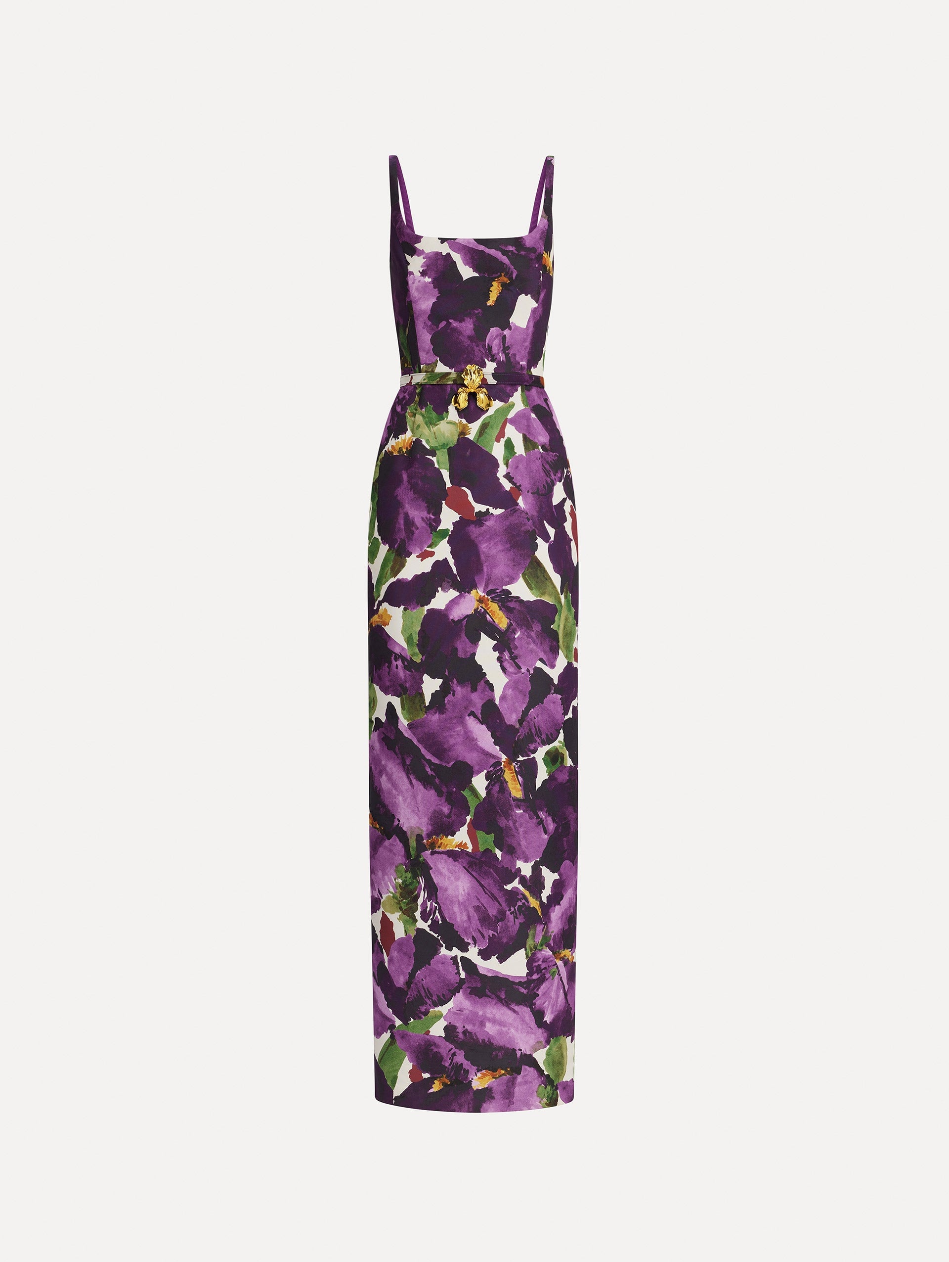 Oscar de la Renta Sleeveless Large Watercolor Iris Faille Gown - Image 1