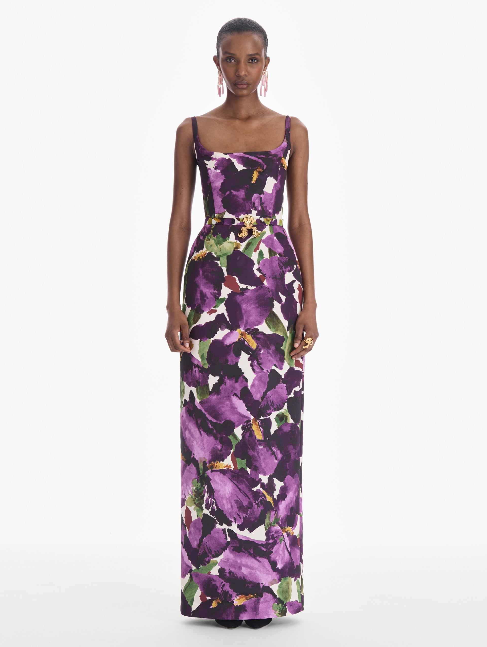 MNODR041026042615729_2 Oscar de la Renta Sleeveless Large Watercolor Iris Faille Gown - Image 2