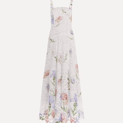 Oscar de la Renta Sleeveless Large Iris Degrade Printed Lace Day Dress - Image 1