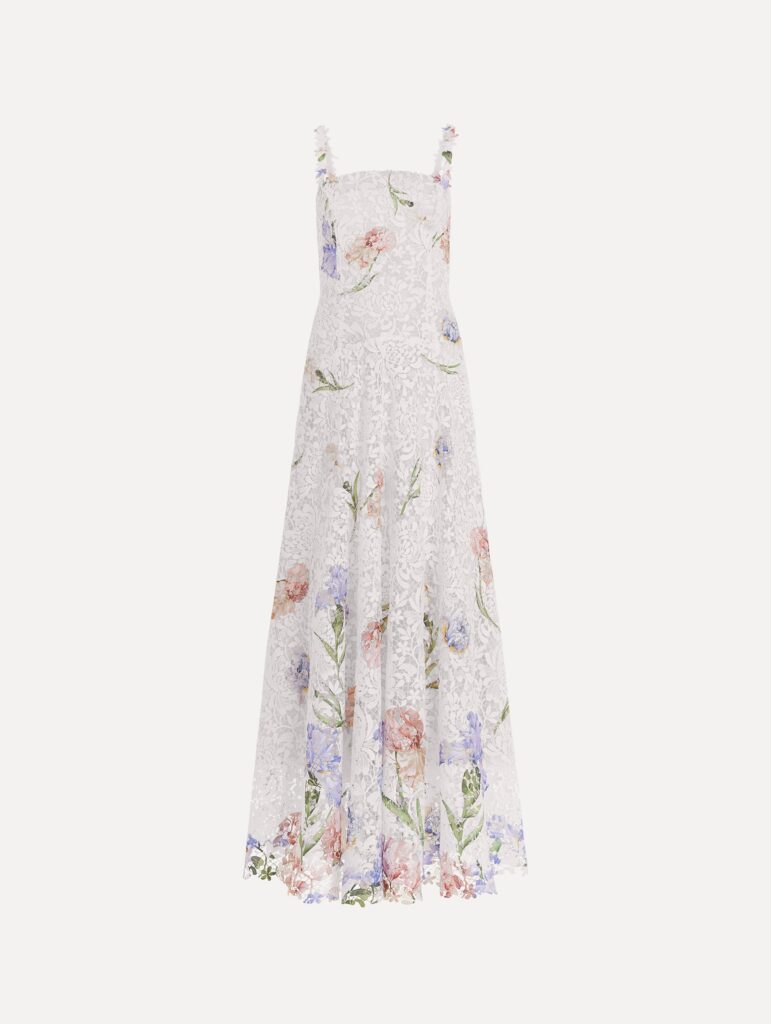 Oscar de la Renta Sleeveless Large Iris Degrade Printed Lace Day Dress - Image 1