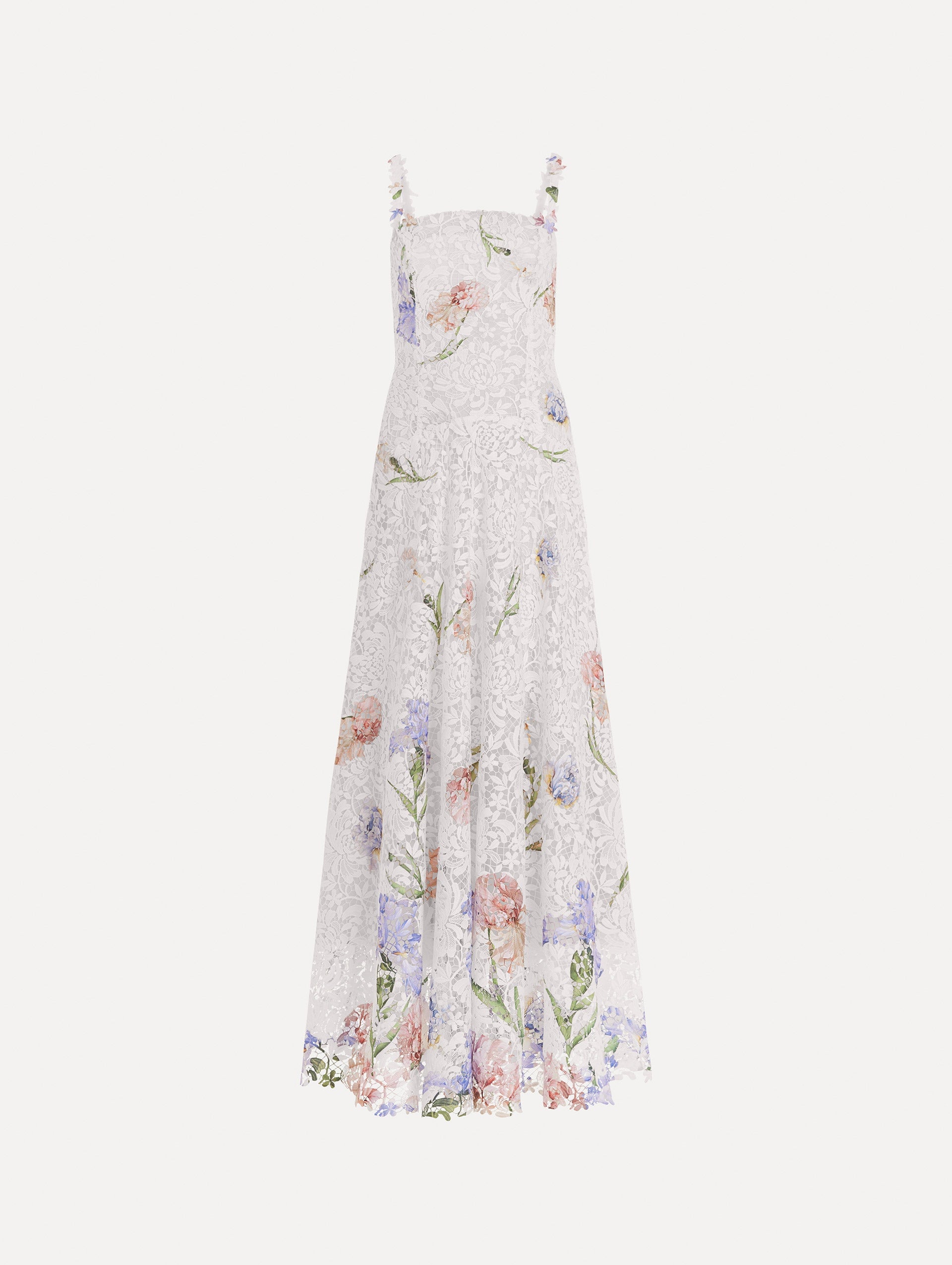 Oscar de la Renta Sleeveless Large Iris Degrade Printed Lace Day Dress - Image 1