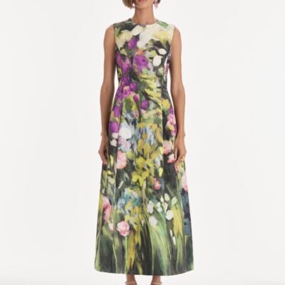 Oscar de la Renta Sleeveless Abstract Garden Faille Cocktail Dress - Image 2