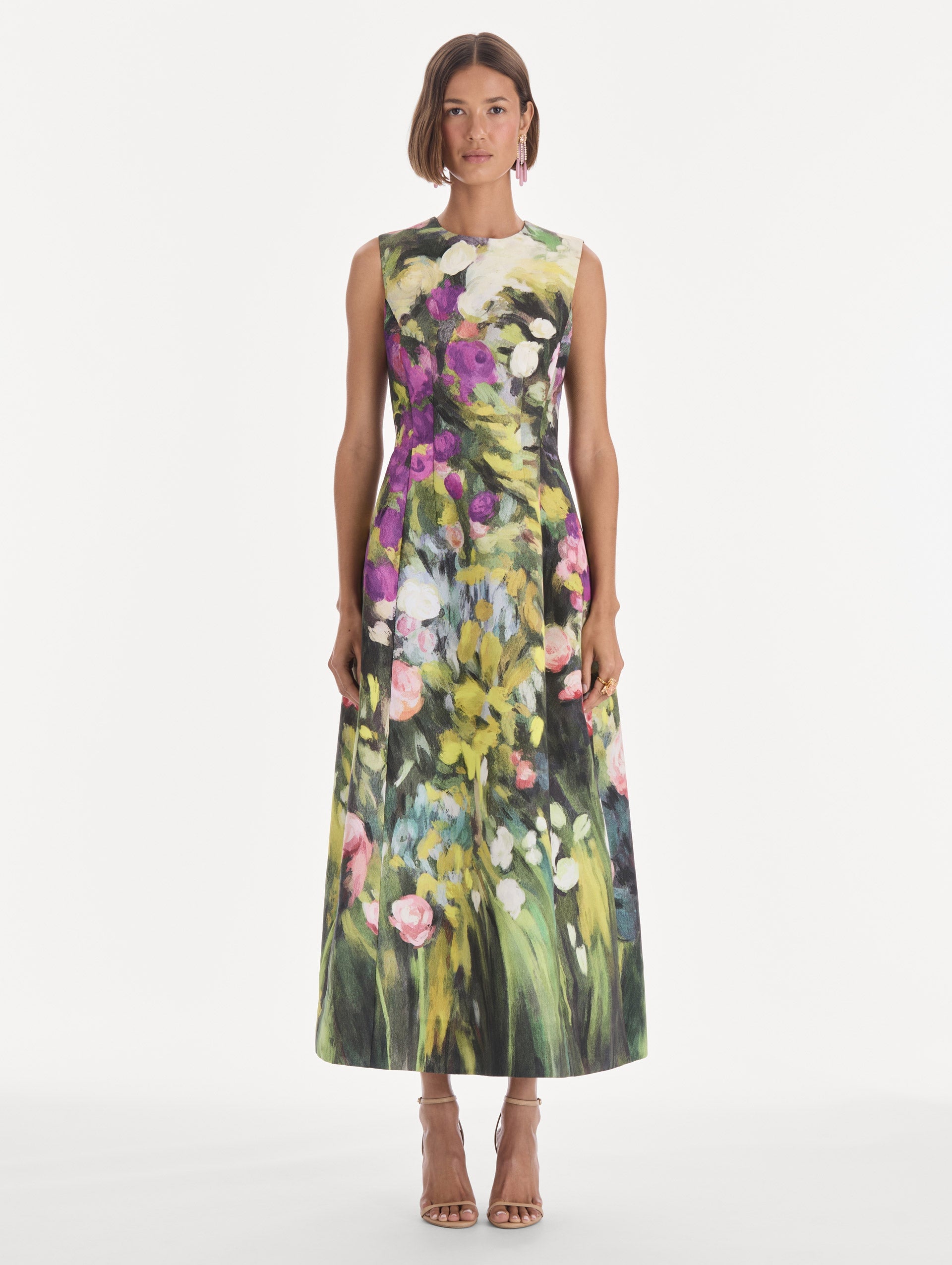 MNODR041026042615731_2 Oscar de la Renta Sleeveless Abstract Garden Faille Cocktail Dress - Image 2