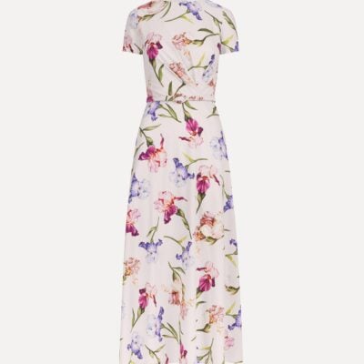 Oscar de la Renta Short Sleeve Iris Flowers Poplin Day Dress - Image 1