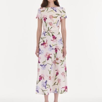 Oscar de la Renta Short Sleeve Iris Flowers Poplin Day Dress - Image 2