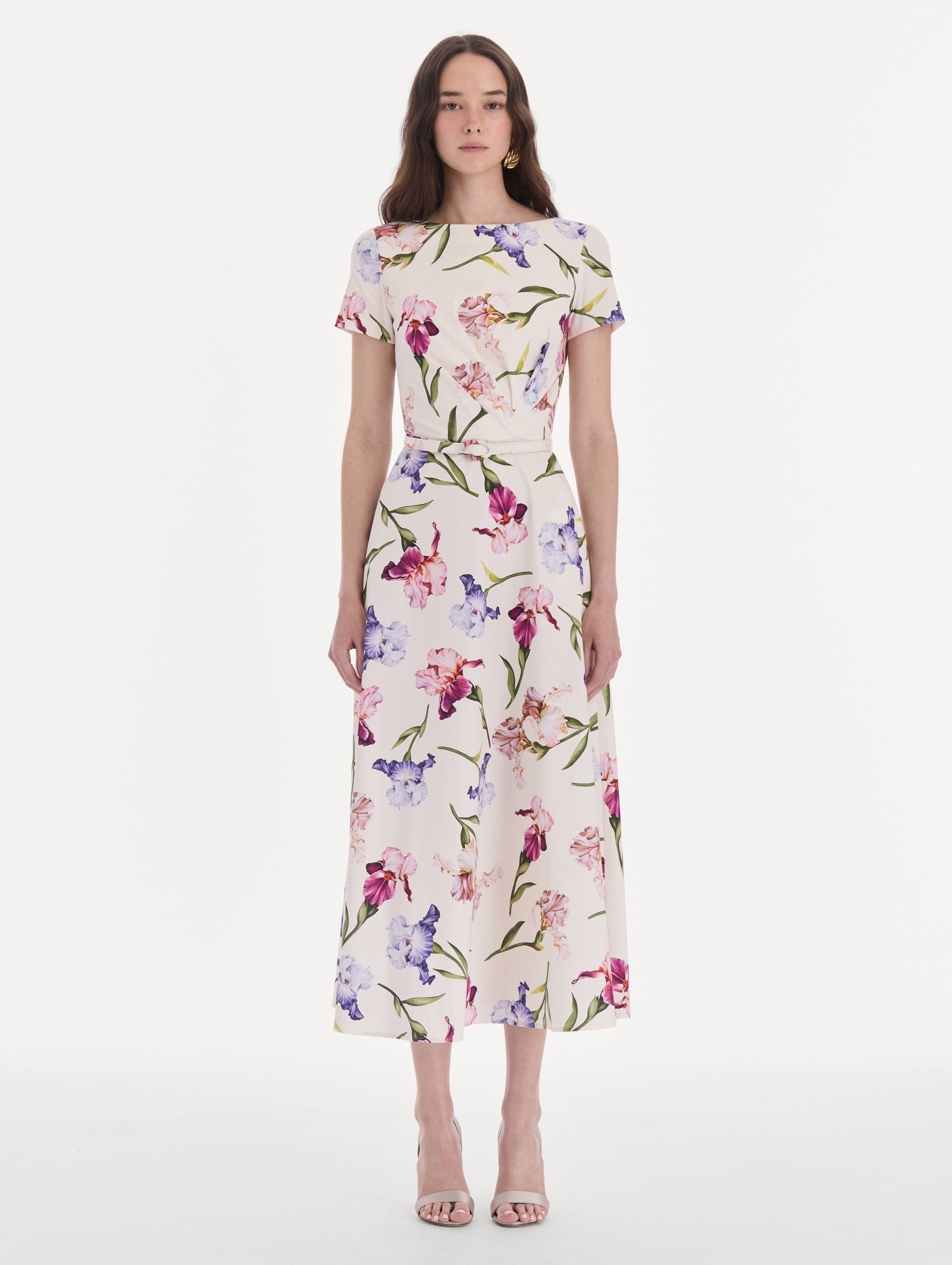 MNODR041026042615732_2 Oscar de la Renta Short Sleeve Iris Flowers Poplin Day Dress - Image 2