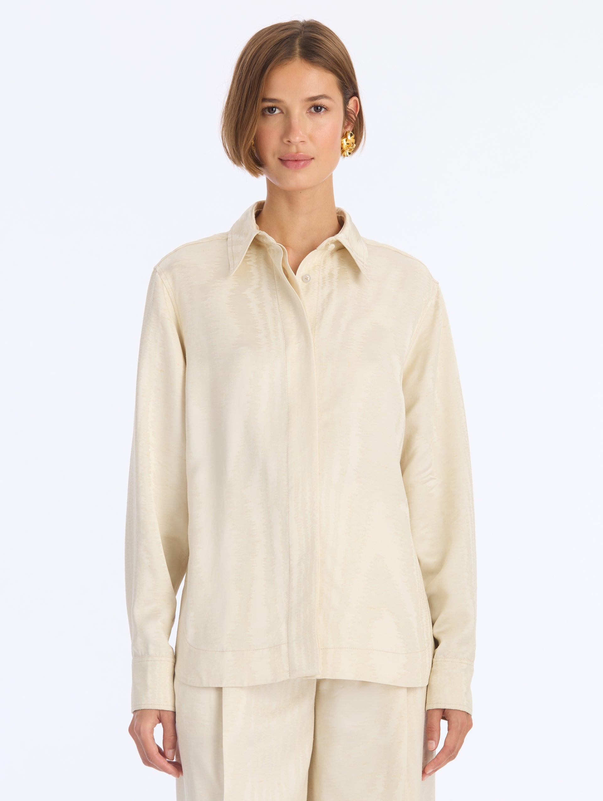 Oscar de la Renta Shantung Moire Jacquard Blouse - Image 1