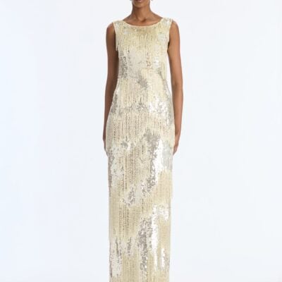 Oscar de la Renta Sequin Fringe Embroidered Gown - Image 1