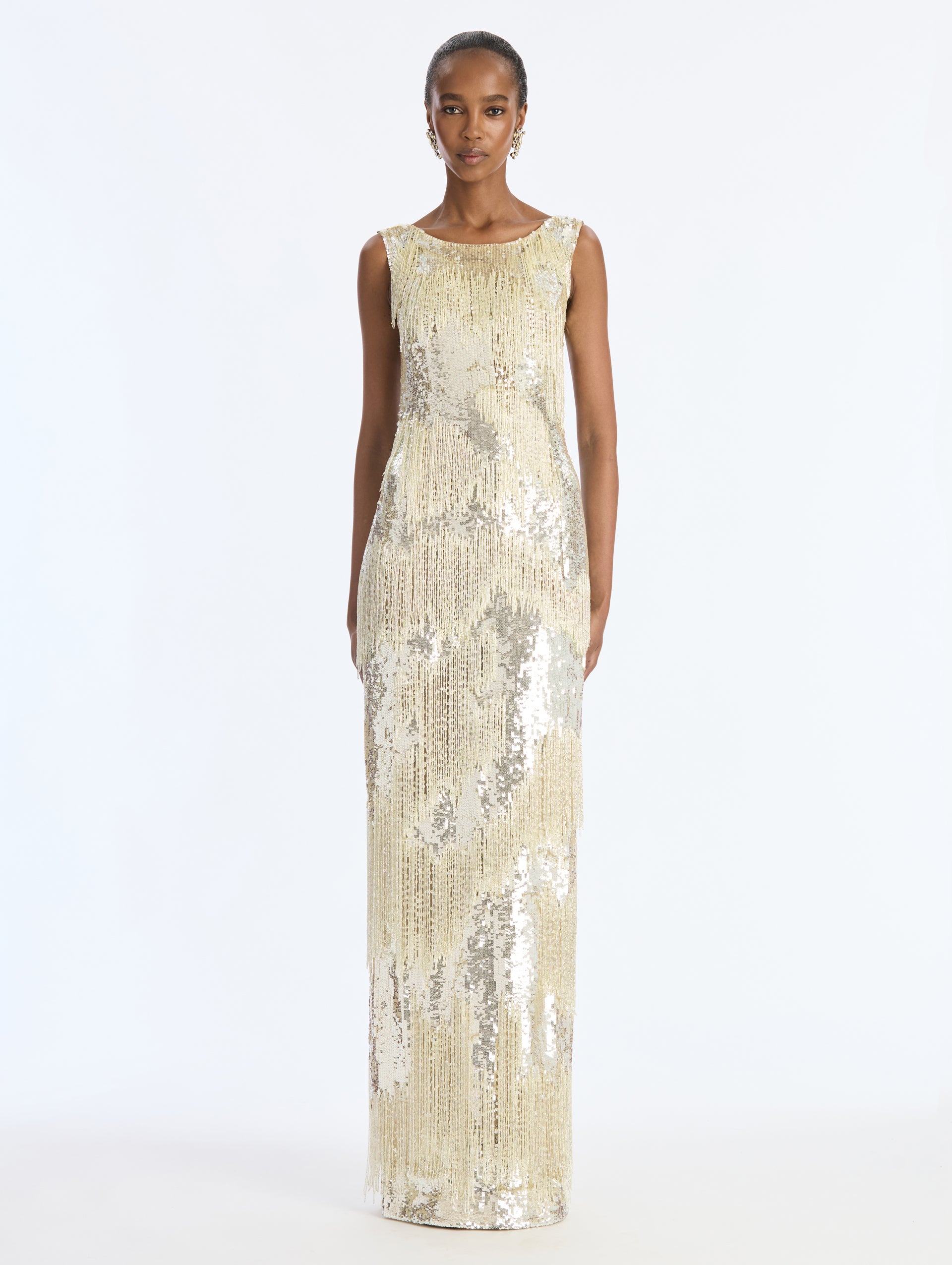 Oscar de la Renta Sequin Fringe Embroidered Gown - Image 1