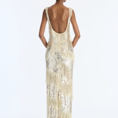Oscar de la Renta Sequin Fringe Embroidered Gown - Image 2