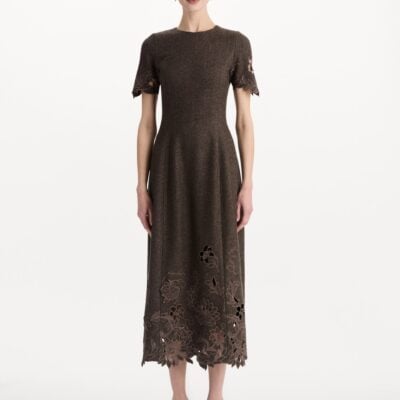 Oscar de la Renta Peony Cutout Twill Herringbone Dress - Image 2