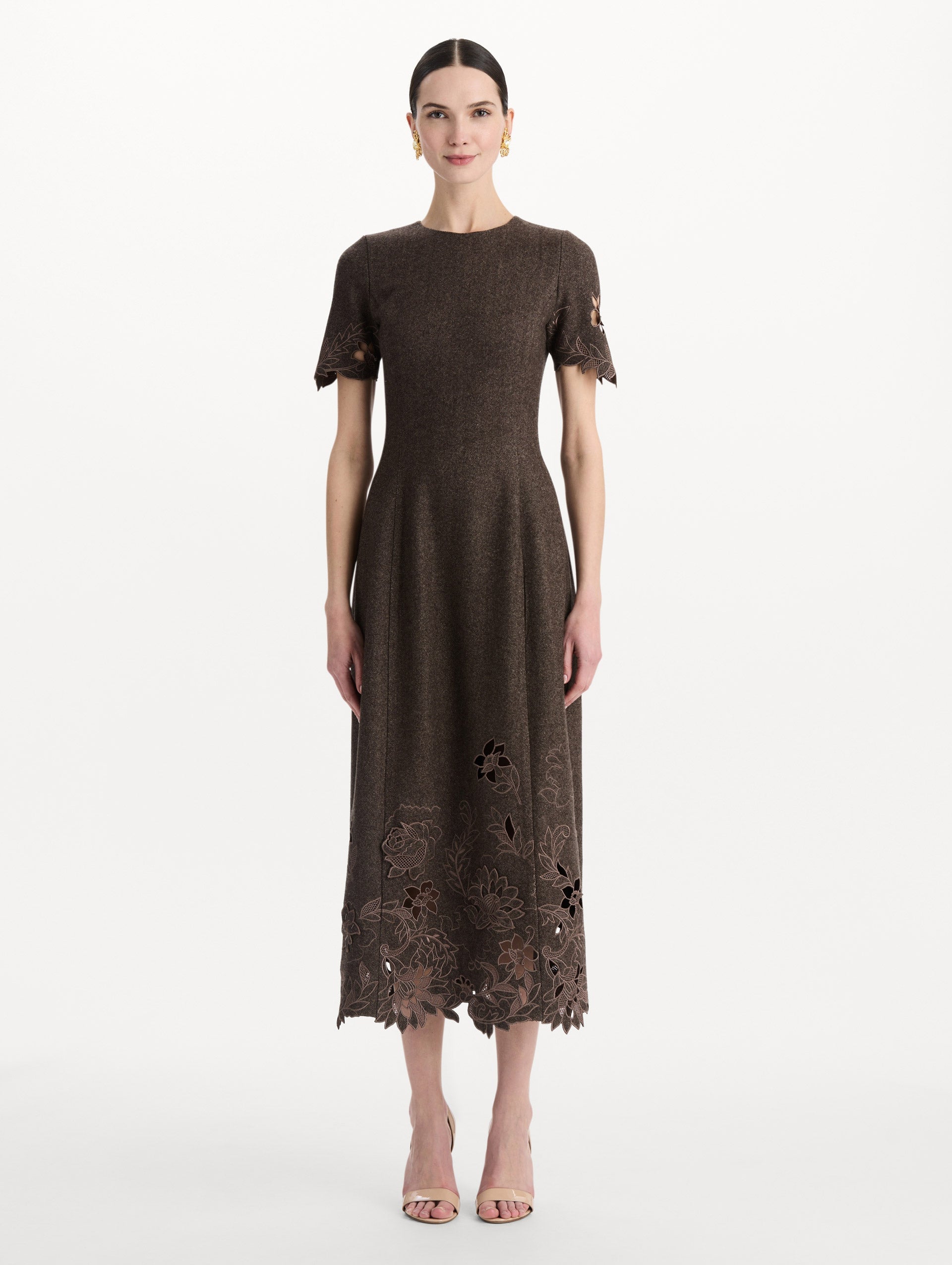 MNODR041026042615745_2 Oscar de la Renta Peony Cutout Twill Herringbone Dress - Image 2