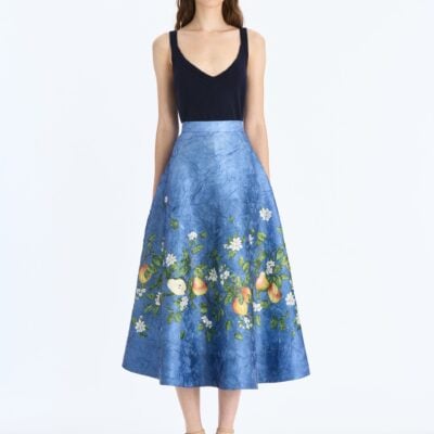 Oscar de la Renta Pears Crushed Satin Circle Skirt - Image 1