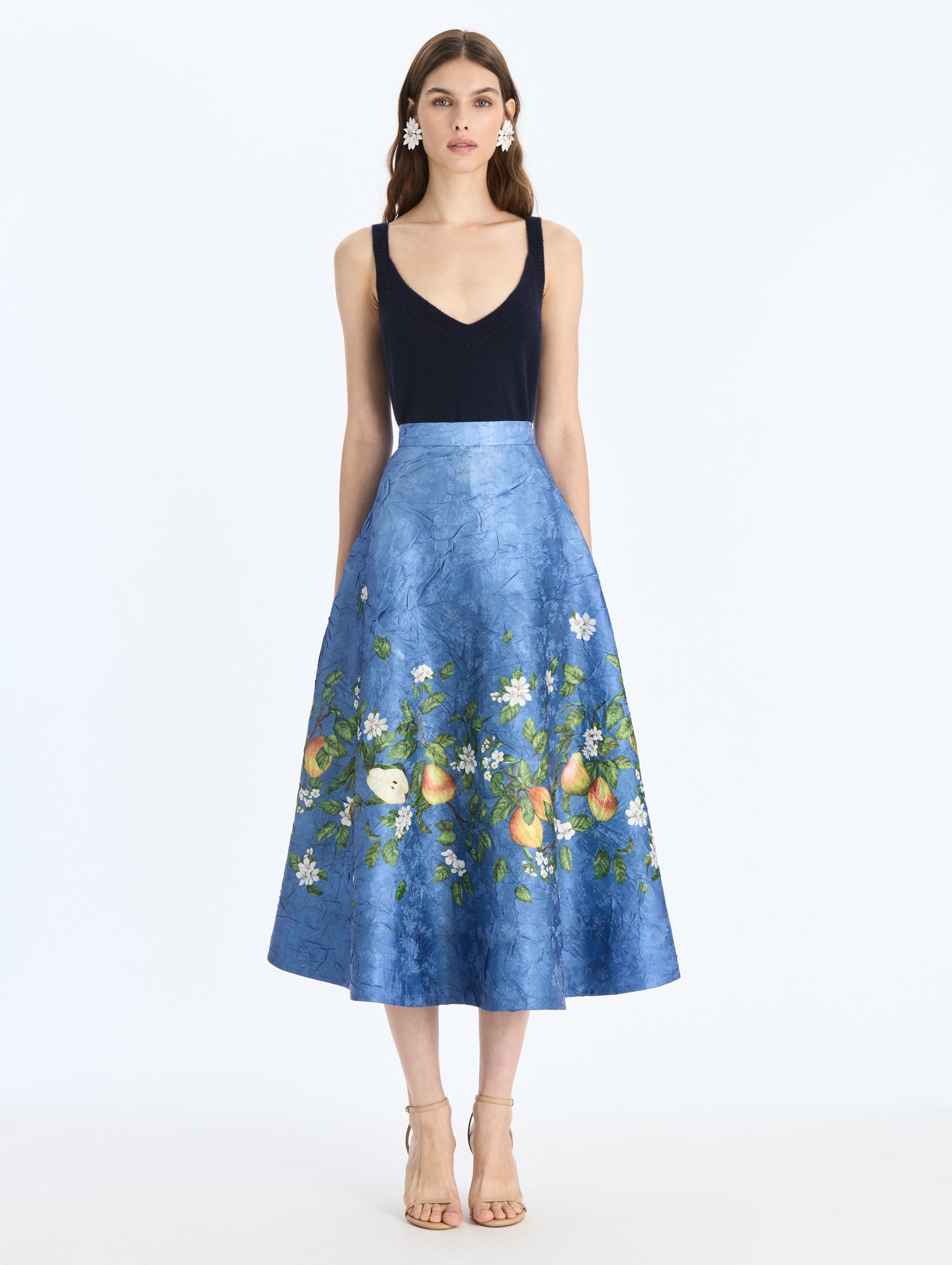 Oscar de la Renta Pears Crushed Satin Circle Skirt - Image 1