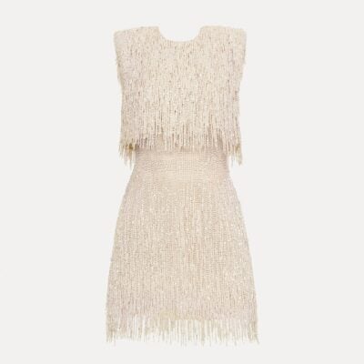 Oscar de la Renta Pearl Fringe Cocktail Dress - Image 1