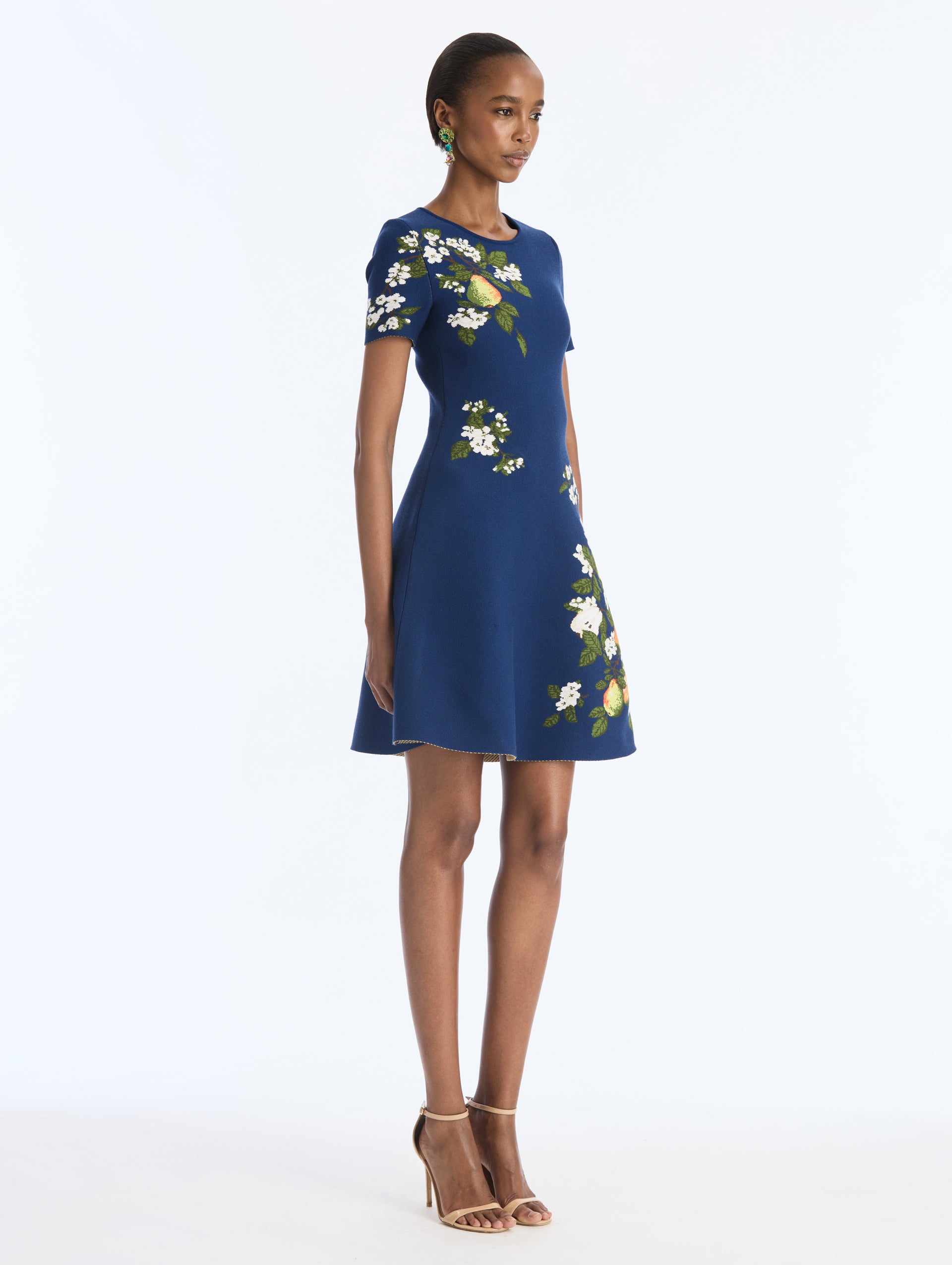 MNODR041026042615751_3 Oscar de la Renta Pear Print Jacquard Fit-and-Flare Knit Dress - Image 3