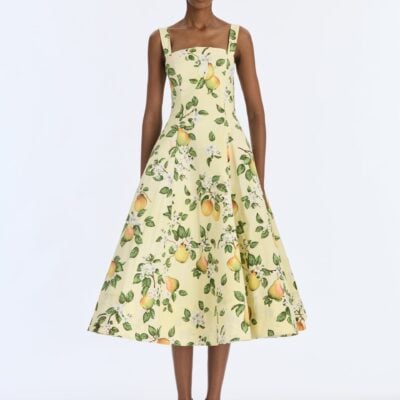 Oscar de la Renta Pear Cotton Poplin Dress - Image 1