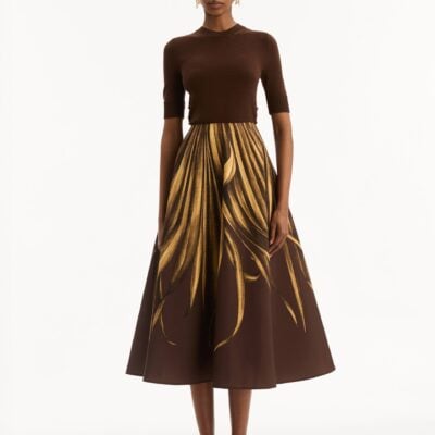 Oscar de la Renta Palm Leaves Faille Skirt - Image 2