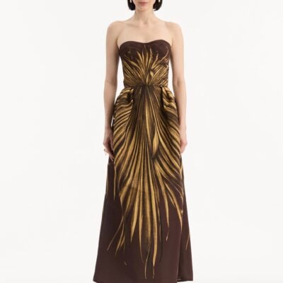 Oscar de la Renta Palm Leaves Faille Gown - Image 2