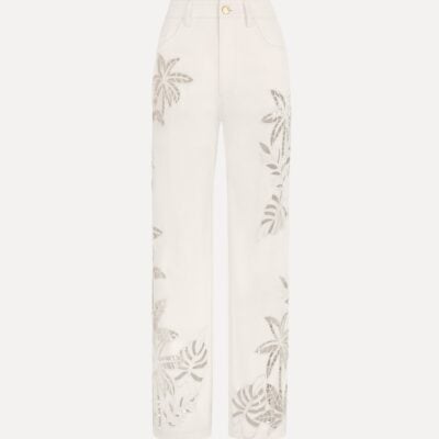 Oscar de la Renta Palm Leaves Cutout Denim Pant - Image 1