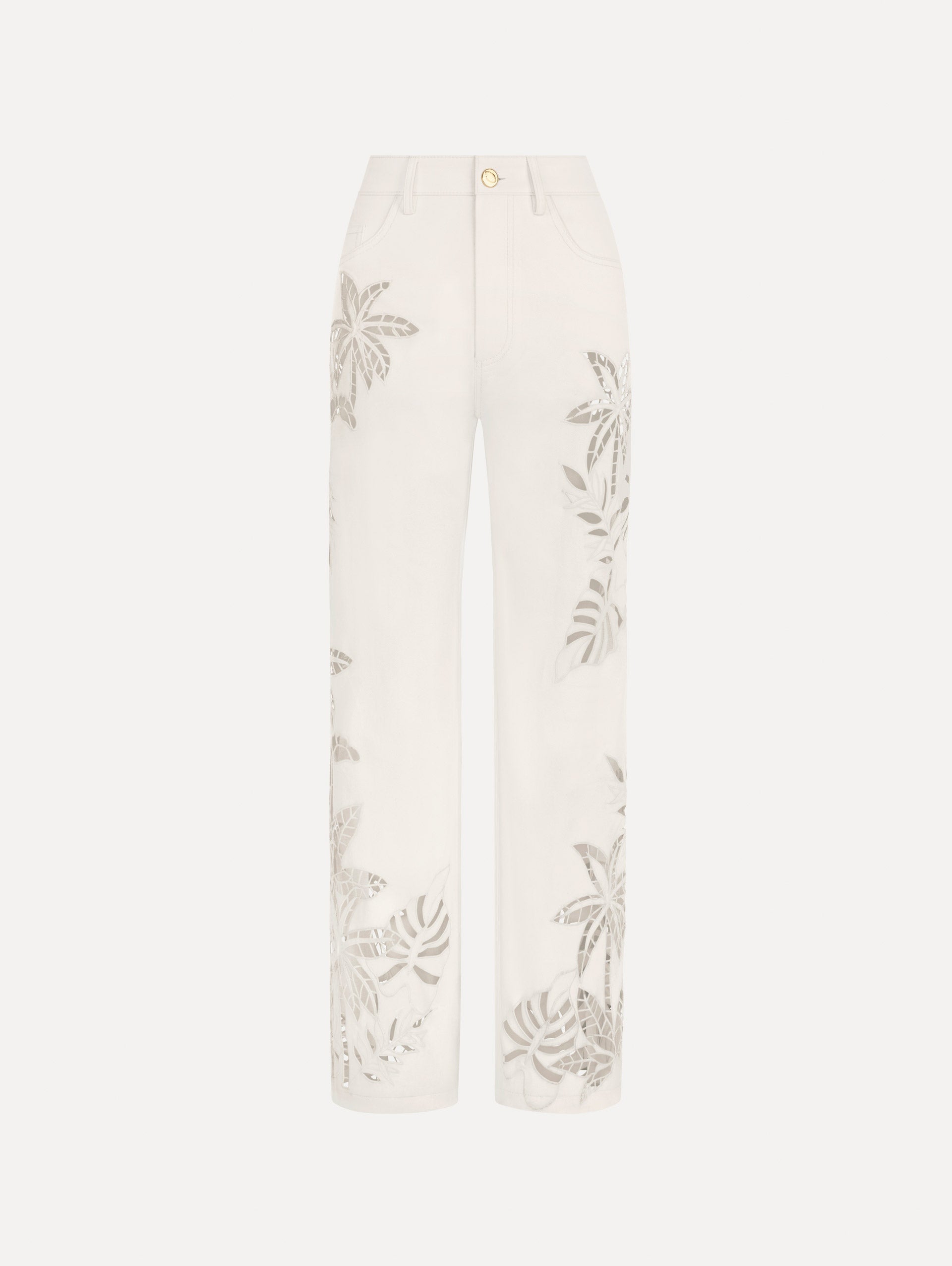 Oscar de la Renta Palm Leaves Cutout Denim Pant - Image 1