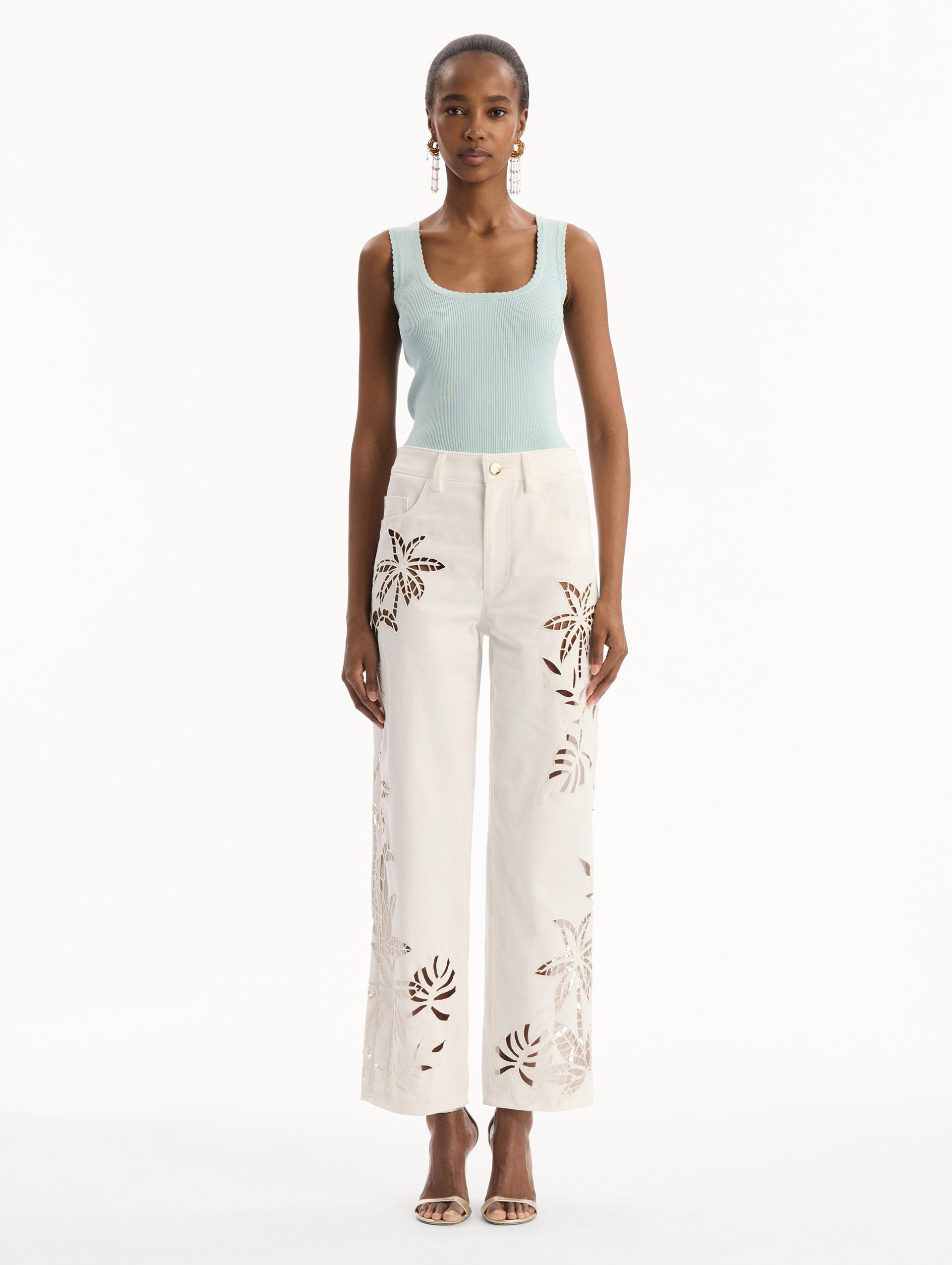 MNODR041026042615755_2 Oscar de la Renta Palm Leaves Cutout Denim Pant - Image 2