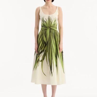 Oscar de la Renta Palm Leaves Cotton Poplin Dress - Image 2