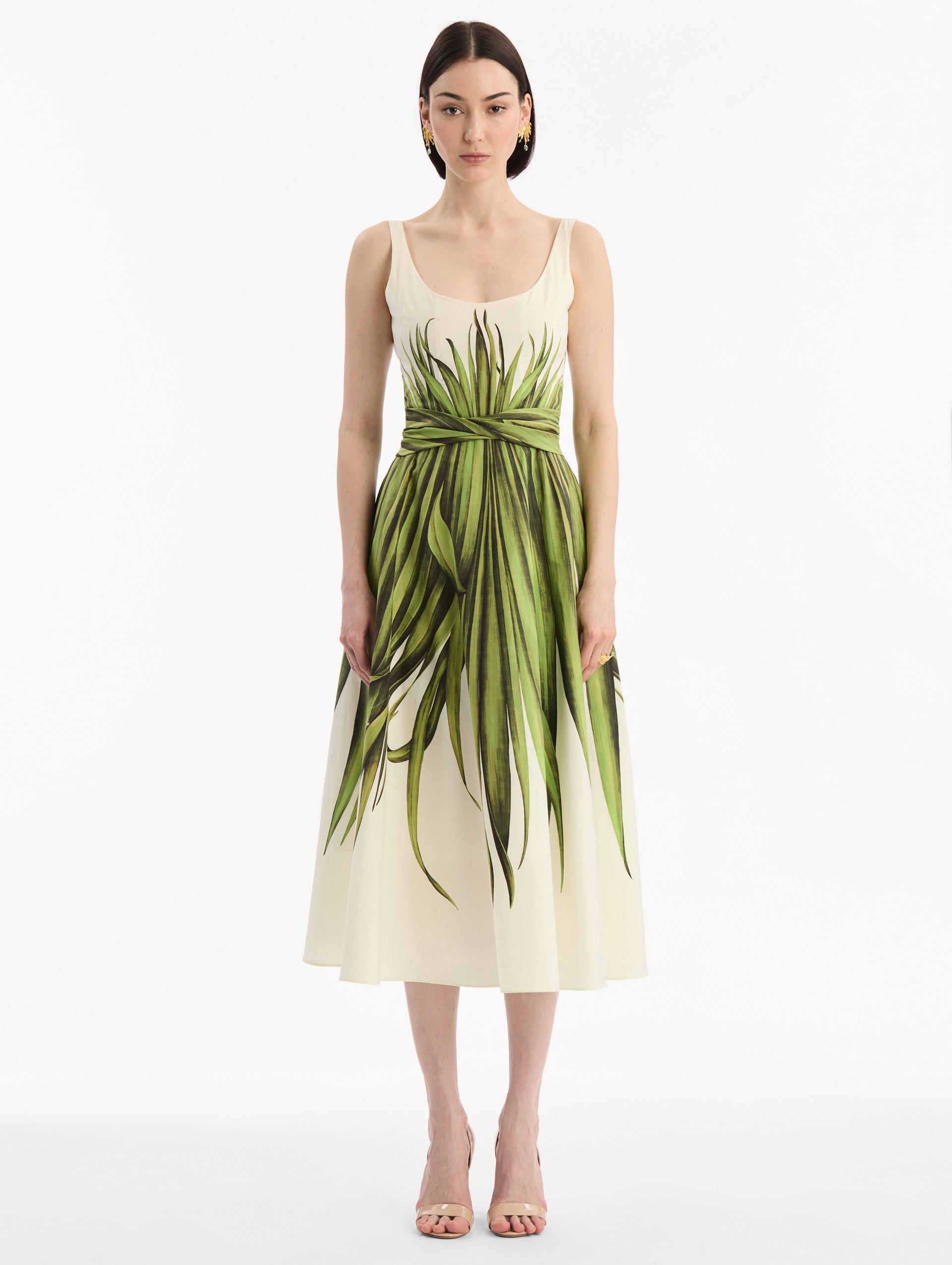 MNODR041026042615756_2 Oscar de la Renta Palm Leaves Cotton Poplin Dress - Image 2